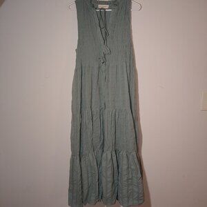 By Together Gauze Crinckle Lined Tiered Maxi Shirt Dress Sz M Seafoam Green